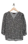 Renee C Geometric Print Balloon Sleeve Top In Multi