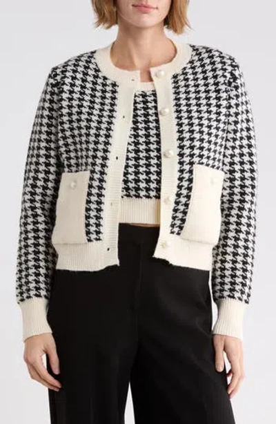 Renee C Houndstooth Cardigan Set In Black