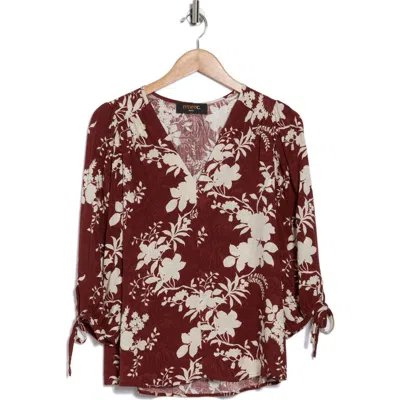 Renee C Jacquard Floral Top In Burgundy