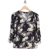 Renee C Jacquard Floral Top In Navy