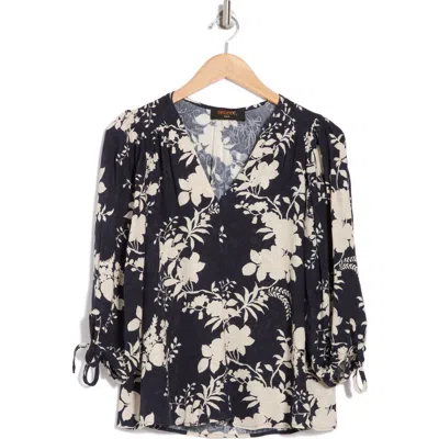 Renee C Jacquard Floral Top In Navy
