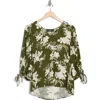 Renee C Jacquard Floral Top In Olive