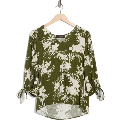Renee C Jacquard Floral Top In Olive