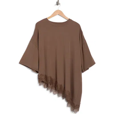 Renee C Lace Hem Asymmetric Top In Brown