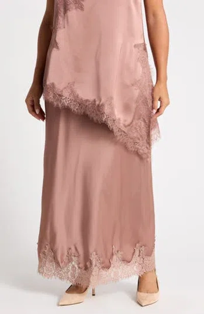 Renee C Lace Hem Satin Maxi Skirt In Pink