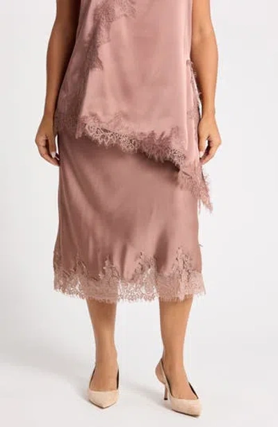 Renee C Lace Hem Satin Midi Skirt In Multi