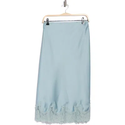 Renee C Lace Hem Satin Midi Skirt In Blue