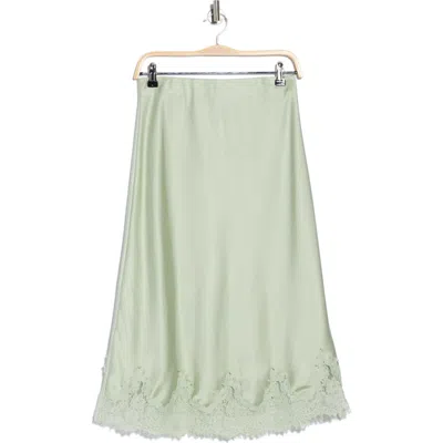 Renee C Lace Hem Satin Midi Skirt In Green