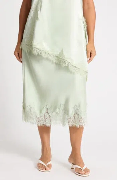 Renee C Lace Hem Satin Midi Skirt In Green
