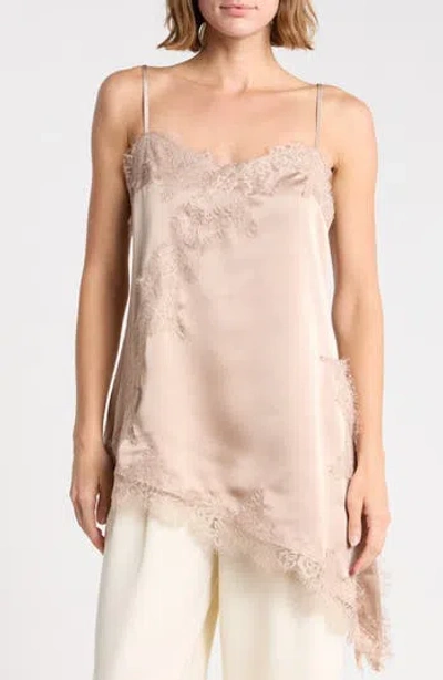 Renee C Lace Trim Asymmetric Satin Camisole In Neutral
