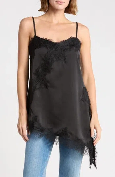 Renee C Lace Trim Asymmetric Satin Camisole In Black