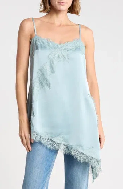 Renee C Lace Trim Asymmetric Satin Camisole In Blue