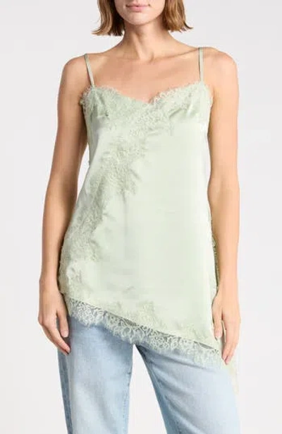 Renee C Lace Trim Asymmetric Satin Camisole In Green