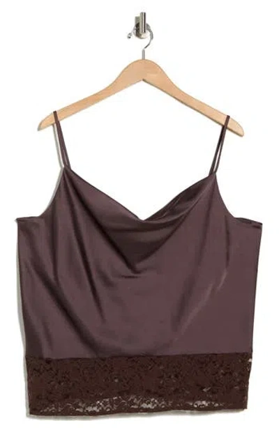 Renee C Lace Trim Satin Camisole In Brown