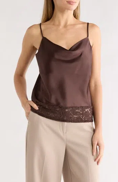 Renee C Lace Trim Satin Camisole In Brown