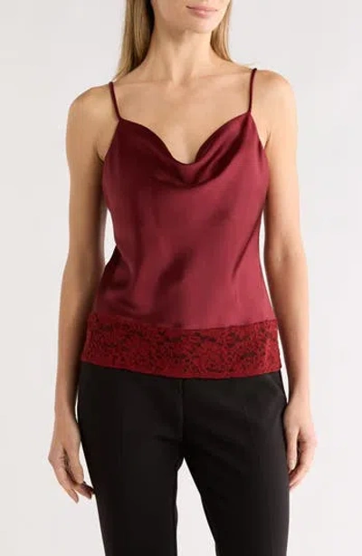 Renee C Lace Trim Satin Camisole In Red