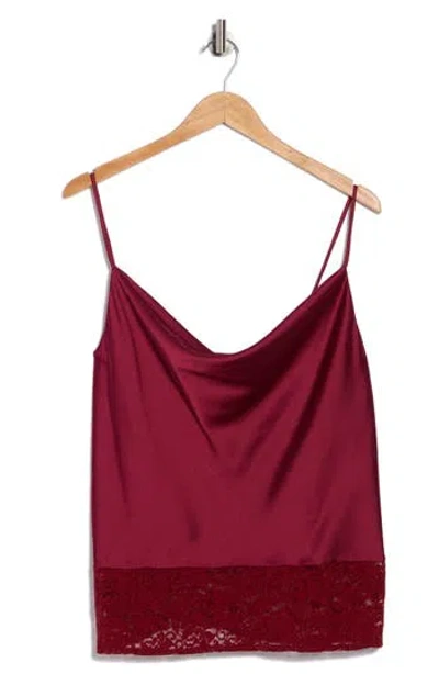 Renee C Lace Trim Satin Camisole In Burgundy