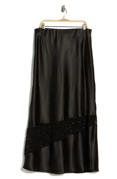 Renee C Lace Trim Satin Maxi Skirt In Black