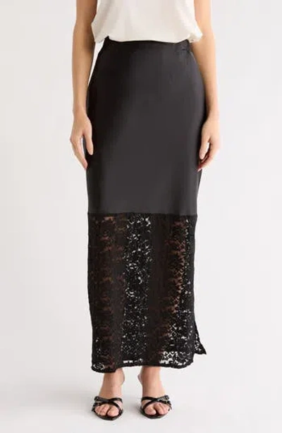 Renee C Lace Trim Satin Maxi Skirt In Black