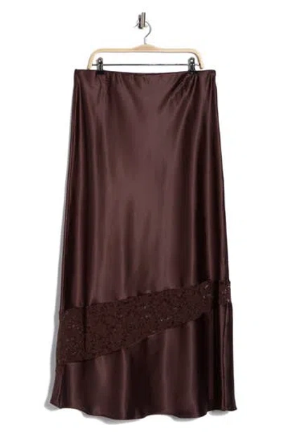 Renee C Lace Trim Satin Maxi Skirt In Brown