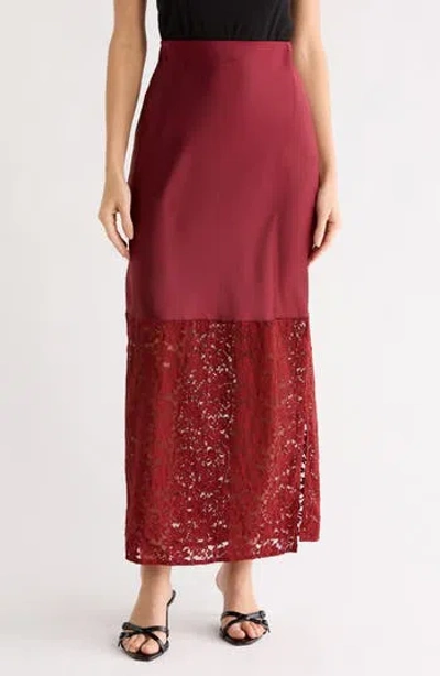 Renee C Lace Trim Satin Maxi Skirt In Red