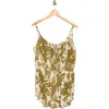 Renee C Leaf Print Smocked Peplum Camisole In Green