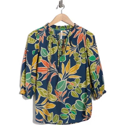 Renee C Leaf Print Top In Blue