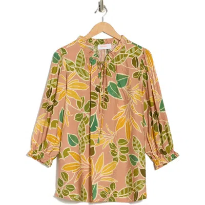 Renee C Leaf Print Top In Neutral