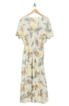 Renee C Lemon Print Midi Dress In Taupe