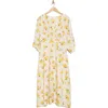 Renee C Lemon Print Swing Dress In Linen/yellow