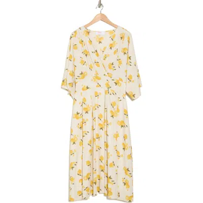 Renee C Lemon Print Swing Dress In Linen/yellow