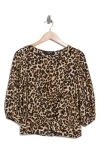 Renee C Leopard Front Twist Three-quarter Sleeve Top In Chocolate