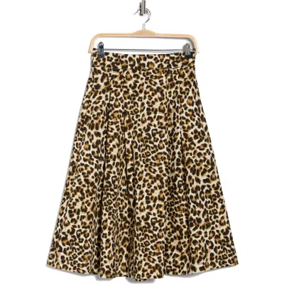 Renee C Leopard Print Flared Midi Skirt In Brown