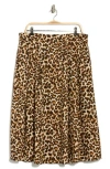 Renee C Leopard Print Flared Midi Skirt In Brown