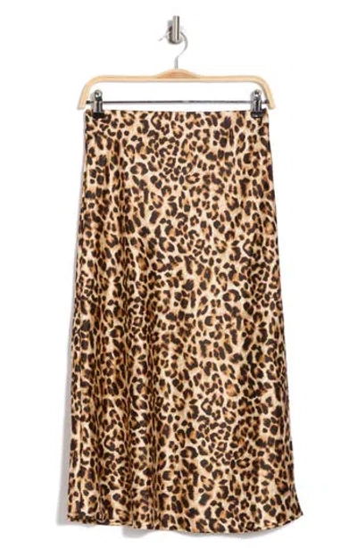 Renee C Leopard Print Midi Skirt In Chocolate