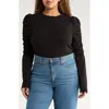 Renee C Long Puff Sleeve Top In Black