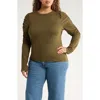 Renee C Long Puff Sleeve Top In Green