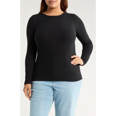 Renee C Long Sleeve Brushed Knit Top In Black