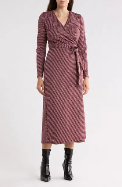 Renee C Long Sleeve Knit Wrap Dress In Brown
