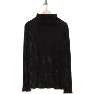 Renee C Long Sleeve Plissé Turtleneck Top In Black
