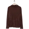 Renee C Long Sleeve Plissé Turtleneck Top In Brown