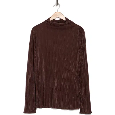 Renee C Long Sleeve Plissé Turtleneck Top In Brown