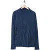 Renee C Long Sleeve Plissé Turtleneck Top In Navy