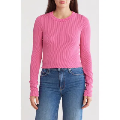 Renee C Long Sleeve Ribbed Crop Top In Pink