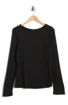 Renee C Long Sleeve Ribbed Top In Black