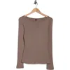 Renee C Long Sleeve Ribbed Top In Brown