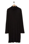 Renee C Long Sleeve Ribbed Turtleneck Dress In Black