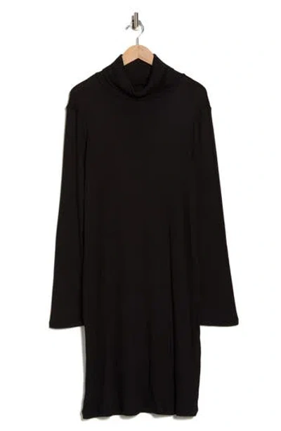 Renee C Long Sleeve Ribbed Turtleneck Dress In Black