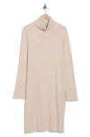 Renee C Long Sleeve Ribbed Turtleneck Dress In Brown