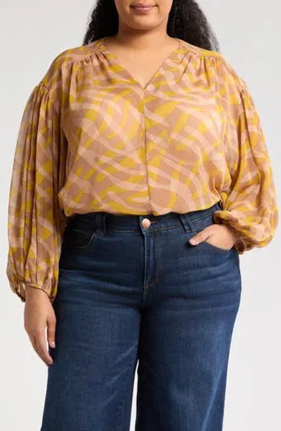 Renee C Long Sleeve Semisheer Top In Mustard